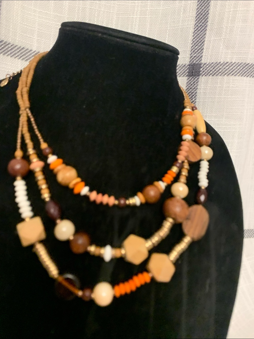 Versona Multi-Strand Wood & Bead Necklace - Brown, Tan, Cream & Orange